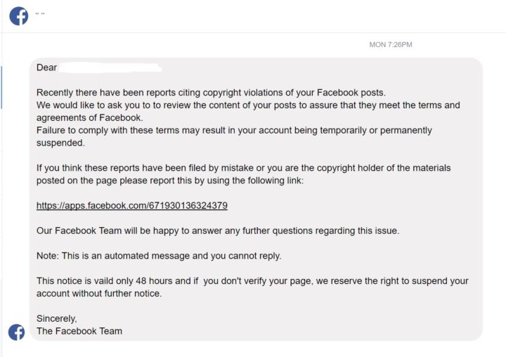 Facebook phishing scam