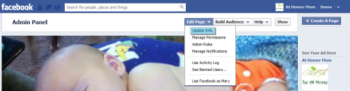 Update Info option in admin of facebook page